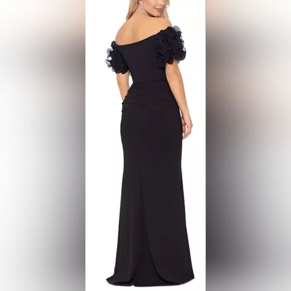 XSCAPE Ashlyn Off-The-Shoulder Ruffled-Sleeve Gown NWT size 12 Black - Picture 2 of 7